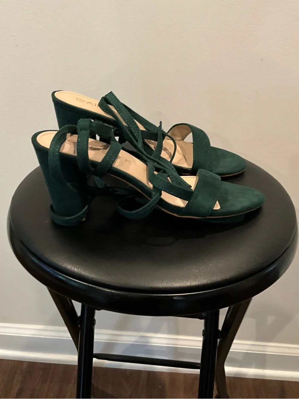 Allegra K Deep Green Suede like Strappy Block Heels size 8